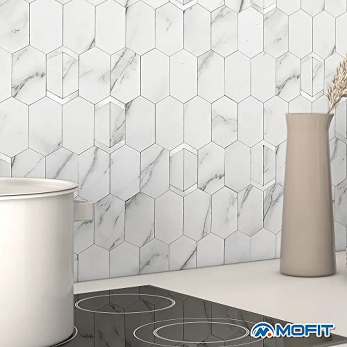 M MOFIT Peel and Stick Tile for Kitchen Backsplash Matte Finish,Peel and Stick Bathroom Marble 3D Wall Panels Honeycomb Tiles for Rvs Waterproof(10sheets,White Silver) by M MOFIT - Image 3