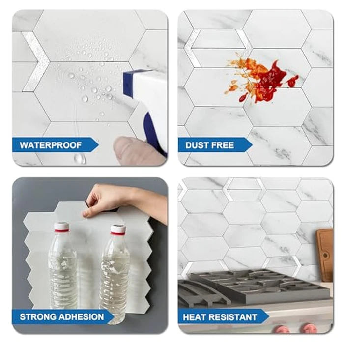 M MOFIT Peel and Stick Tile for Kitchen Backsplash Matte Finish,Peel and Stick Bathroom Marble 3D Wall Panels Honeycomb Tiles for Rvs Waterproof(10sheets,White Silver) by M MOFIT - Image 6