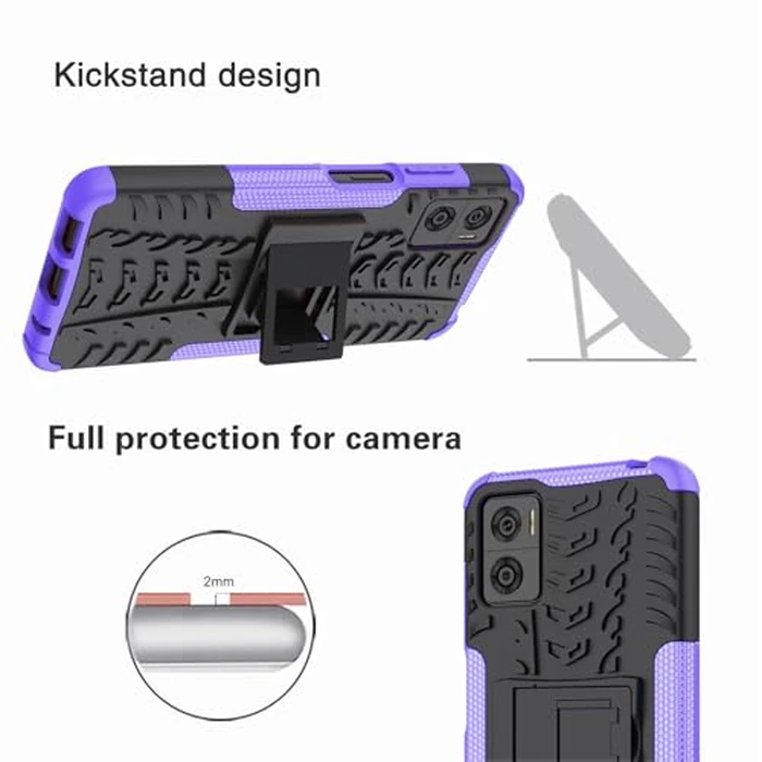 Asuwish Phone Case for Motorola Moto E22/E22i 4G with Tempered Glass Screen Protector Slim Stand Hybrid Heavy Duty Rugged Protective Cell Cover E 22 22i Women Men Kickstand Mobile Accessories Purple by Asuwish - Image 2