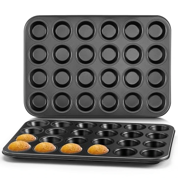 E-far 2 Pack Mini Muffin Pan - Nonstick 24-Cup Carbon Steel Cupcake Tin Tray for Little Bites & Freezer Prep | Warp-Free Bakeware Ensures Even Baking & Effortless Release, Regular Size & Oven Safe by E-far - Used - Like New condition - CA$25.53