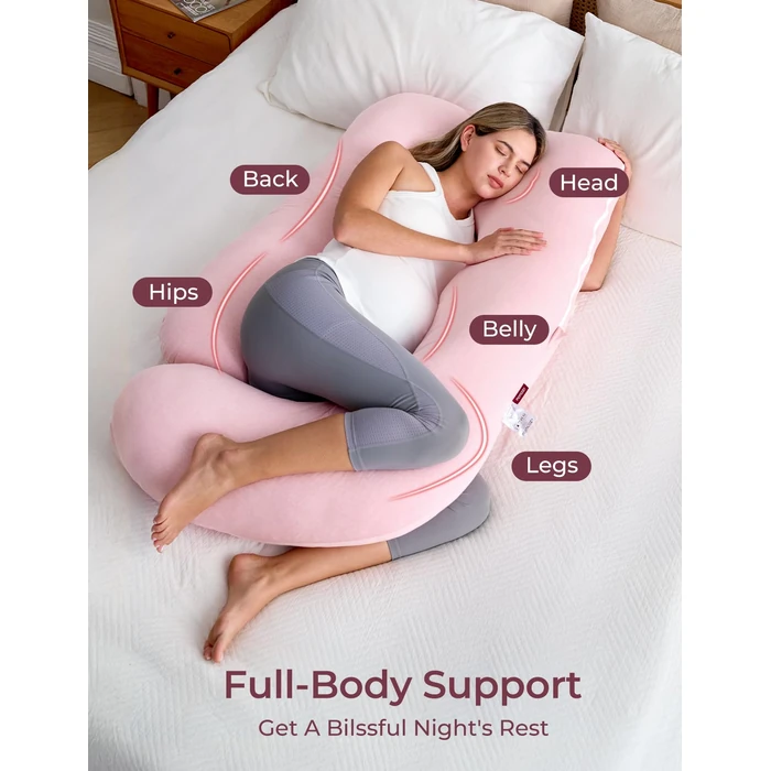 Momcozy Pregnancy Pillows for Sleeping, U Shaped Full Body Maternity Pillow for Side Sleeping - Support for Back, Legs, Belly, HIPS, 57 Inch, Pink by Momcozy - Image 2