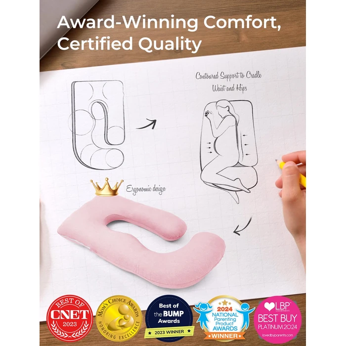 Momcozy Pregnancy Pillows for Sleeping, U Shaped Full Body Maternity Pillow for Side Sleeping - Support for Back, Legs, Belly, HIPS, 57 Inch, Pink by Momcozy - Image 7