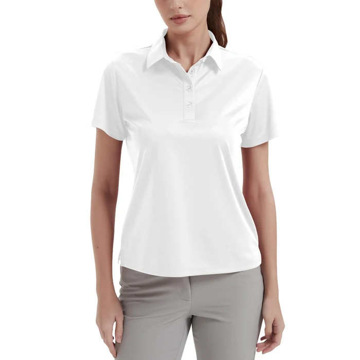 Idtswch Women's Polo Shirts UPF 50+ Casual Work Quick Dry 4 Buttons Short Sleeve Collared Golf Shirt White S by Idtswch - Image 1