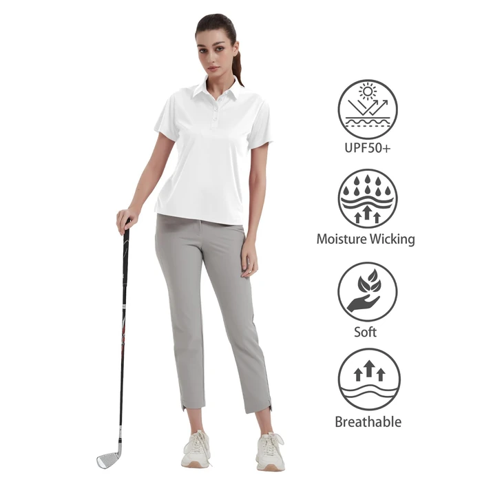 Idtswch Women's Polo Shirts UPF 50+ Casual Work Quick Dry 4 Buttons Short Sleeve Collared Golf Shirt White S by Idtswch - Image 7