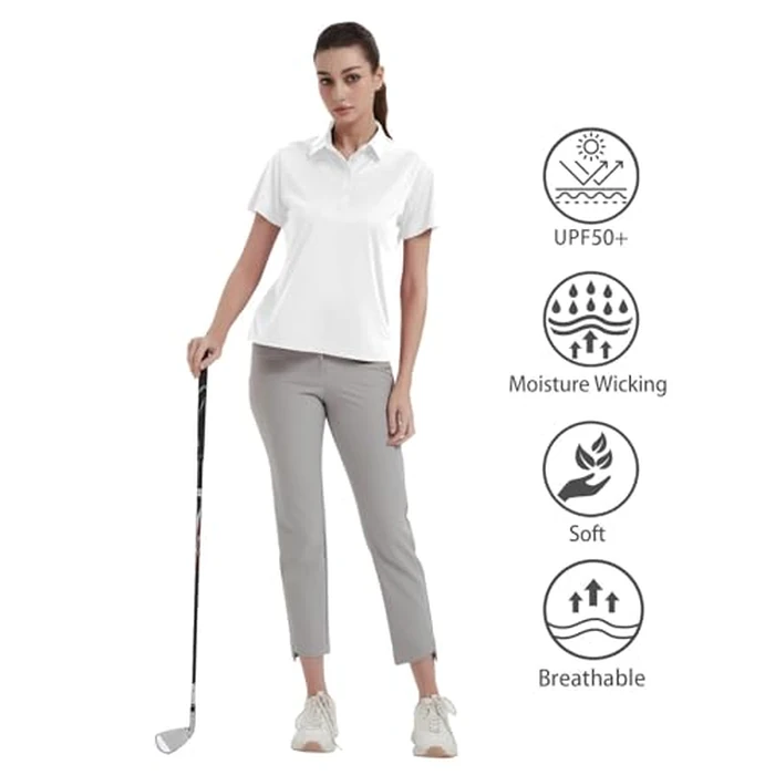 Idtswch Women's Polo Shirts UPF 50+ Casual Work Quick Dry 4 Buttons Short Sleeve Collared Golf Shirt White S by Idtswch - Image 8