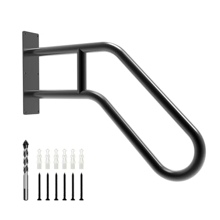 Handrails for Outdoor Steps Wall Mount, Railings for 1-3 Steps, U-Shaped Handrail with Matte Black Finished, Stair Handrails for Kids, Elderly, Pregnant Women, Disabled (26" Length, Black) by YEOOE - Image 1