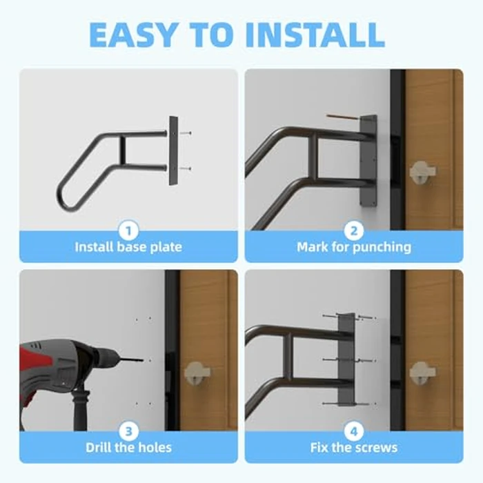 Handrails for Outdoor Steps Wall Mount, Railings for 1-3 Steps, U-Shaped Handrail with Matte Black Finished, Stair Handrails for Kids, Elderly, Pregnant Women, Disabled (26" Length, Black) by YEOOE - Image 3