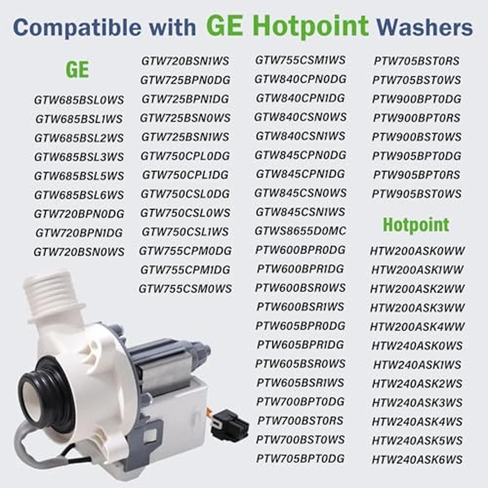 GTW335ASN2WW GTW330ASK3WW GTW335ASN1WW Washer Drain Pump by Semzohc - Compatible with G.E Hot-point Washers GTW465ASN2WW GTW460ASJ8WW GTW680BSJ6WS HTW200ASK1WW PTW600BSR1WS by Semzohc - Image 6