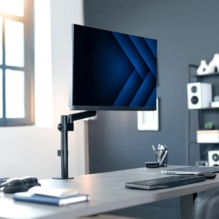 VIVO Single Monitor Arm Mount for 17 to 32 inch Screens - Tension Height Adjustment, Full Articulating Tilt, Swivel, Heavy Duty VESA Stand with Desk C-clamp and Grommet Option STAND-V001K by VIVO - Image 2