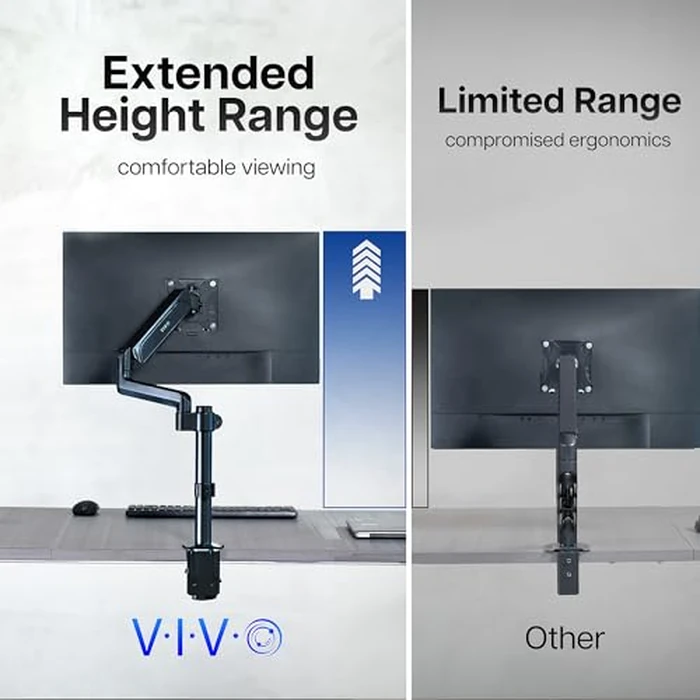 VIVO Single Monitor Arm Mount for 17 to 32 inch Screens - Tension Height Adjustment, Full Articulating Tilt, Swivel, Heavy Duty VESA Stand with Desk C-clamp and Grommet Option STAND-V001K by VIVO - Image 4