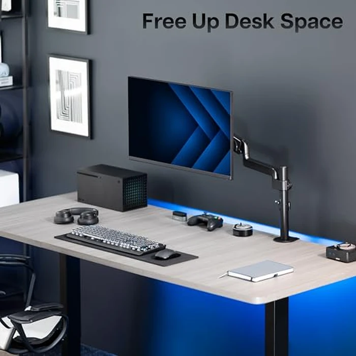 VIVO Single Monitor Arm Mount for 17 to 32 inch Screens - Tension Height Adjustment, Full Articulating Tilt, Swivel, Heavy Duty VESA Stand with Desk C-clamp and Grommet Option STAND-V001K by VIVO - Image 8