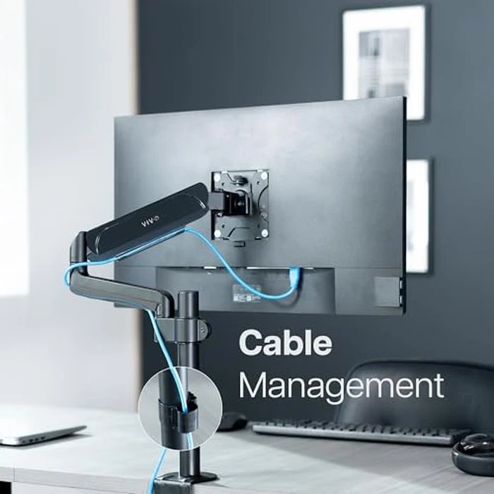 VIVO Single Monitor Arm Mount for 17 to 32 inch Screens - Tension Height Adjustment, Full Articulating Tilt, Swivel, Heavy Duty VESA Stand with Desk C-clamp and Grommet Option STAND-V001K by VIVO - Image 9