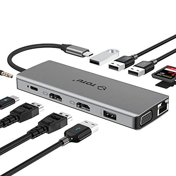 TOTU 13-in-1 USB-C Hub with Ethernet, 4K HDMI, VGA, PD, SD/TF Cards Reader, Mic/Audio Docking Station for MacBook Pro Air XPS and Other USB-C Laptops by TOTU - Image 1