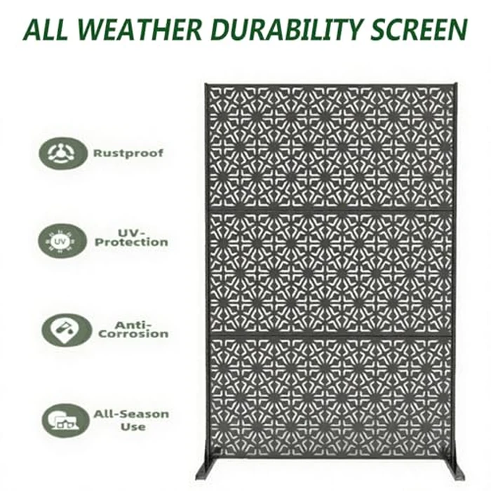 Outdoor Metal Privacy Screen, 72" hx47" w Decorative Privacy Screen for Balcony Deck Patio Lawn Garden, Freestanding Privacy Divider Wall Panels for Outdoor/Indoor, Weather-Resistant, Black by ActiveTrail - Image 3
