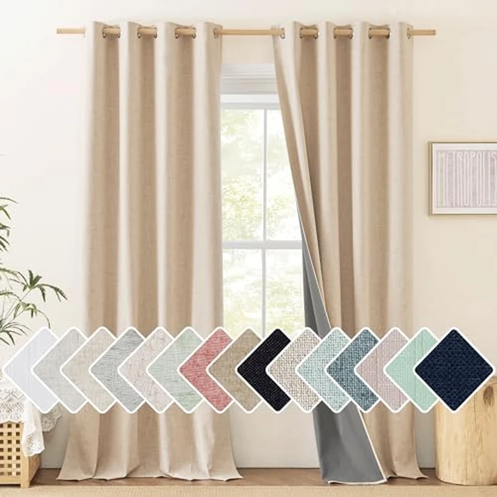 NICETOWN Farmhouse Style Keep Warm Large Window Draperies 108 inches Length with Thermal Insulated Liners,2 Panels,52" W,Full Blackout Cream Linen Curtains for Sliding Glass Door by NICETOWN - Image 1
