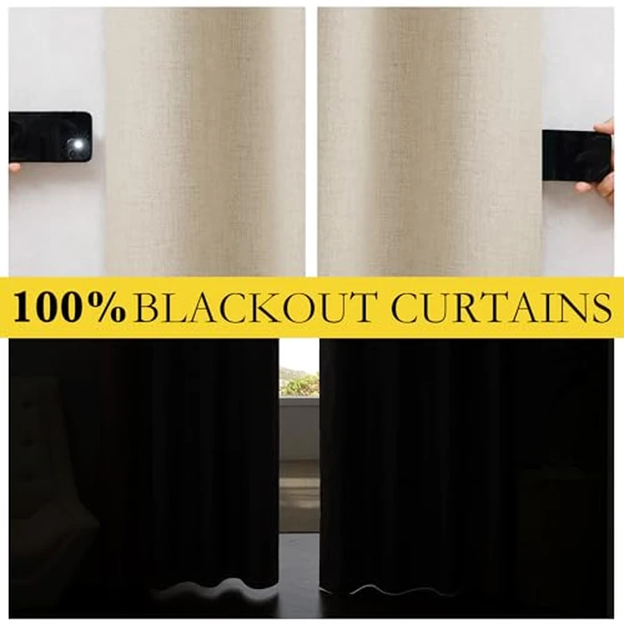NICETOWN Farmhouse Style Keep Warm Large Window Draperies 108 inches Length with Thermal Insulated Liners,2 Panels,52" W,Full Blackout Cream Linen Curtains for Sliding Glass Door by NICETOWN - Image 2