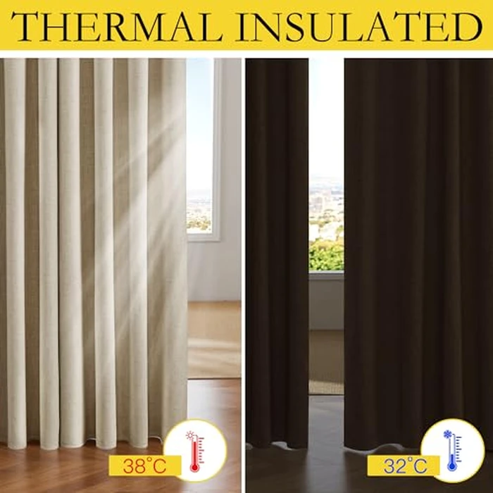 NICETOWN Farmhouse Style Keep Warm Large Window Draperies 108 inches Length with Thermal Insulated Liners,2 Panels,52" W,Full Blackout Cream Linen Curtains for Sliding Glass Door by NICETOWN - Image 4