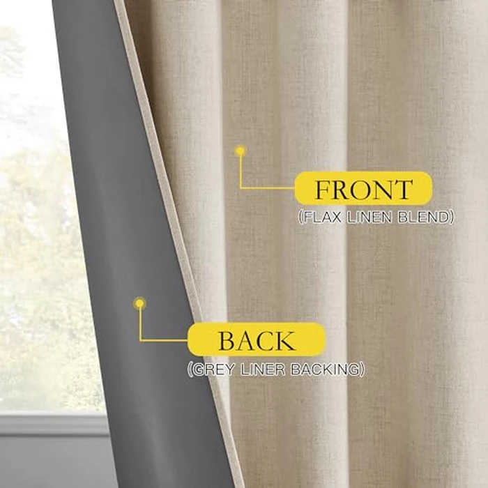 NICETOWN Farmhouse Style Keep Warm Large Window Draperies 108 inches Length with Thermal Insulated Liners,2 Panels,52" W,Full Blackout Cream Linen Curtains for Sliding Glass Door by NICETOWN - Image 6