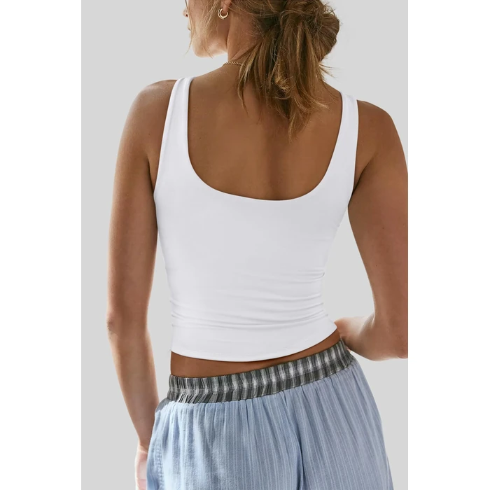 REORIA Tank Tops for Women Double Lined V Neck Summer Sleeveless Casual Basic 2026 Trendy Crop Workout Going Out Clothes White Medium by REORIA - Image 4