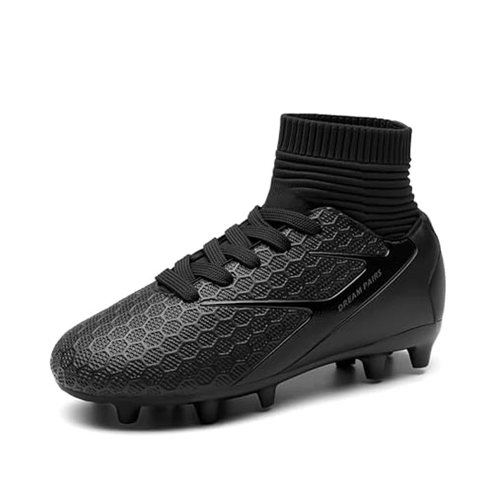 DREAM PAIRS Boys Girls Soccer Cleats Youth Firm Groud Outdoor Sport Athletic High Top Football Shoes for Little/Big Kid,Size 4.5 Big Kid,All/Black,HZ19002K by DREAM PAIRS - Used - Very Good condition