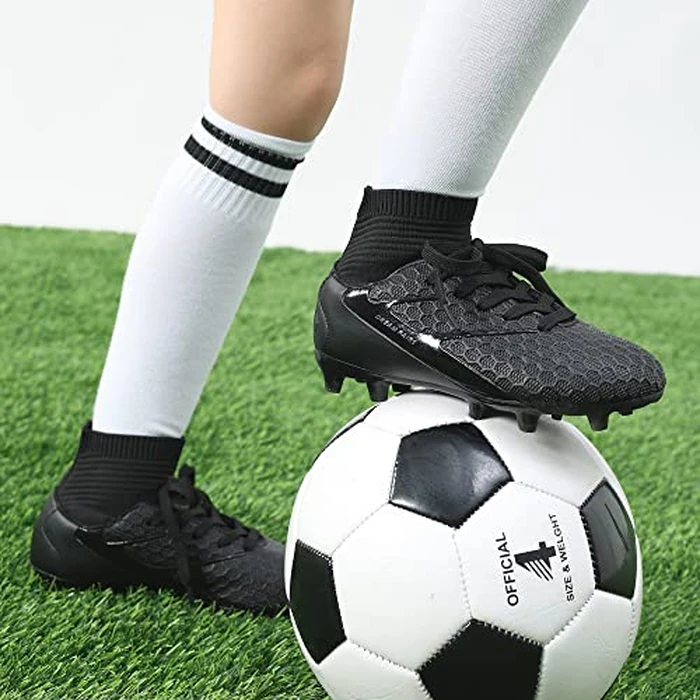 DREAM PAIRS Boys Girls Soccer Cleats Youth Firm Groud Outdoor Sport Athletic High Top Football Shoes for Little/Big Kid,Size 4.5 Big Kid,All/Black,HZ19002K by DREAM PAIRS - Image 2