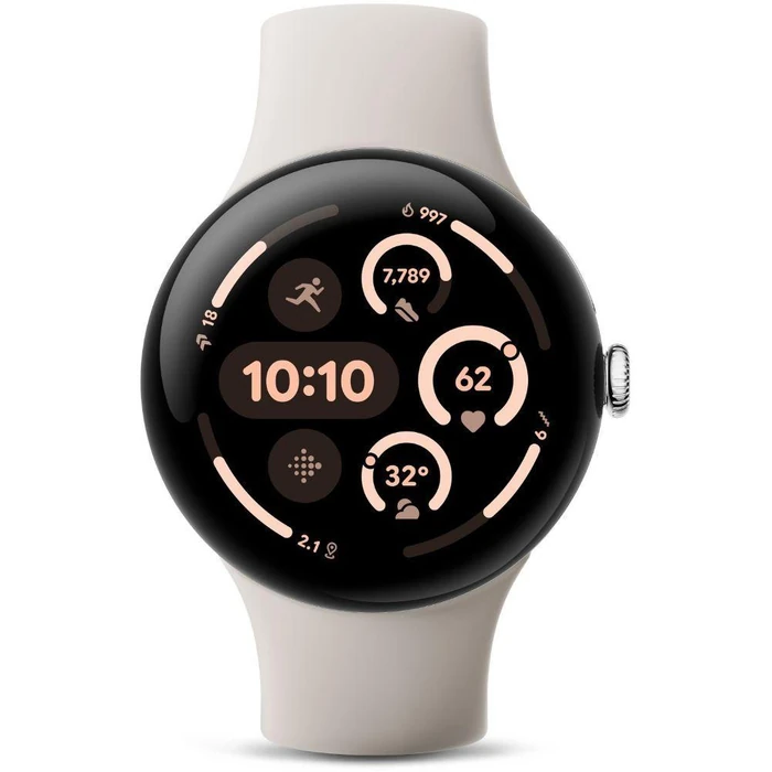 Google Pixel Watch 3 (Bluetooth + LTE) - 32GB - 41mm - Polished Silver 100% Recycled Aluminum Case with Porcelain Fluoroelastomer Active Band by Google - Refurbished - Good condition - US$151.98