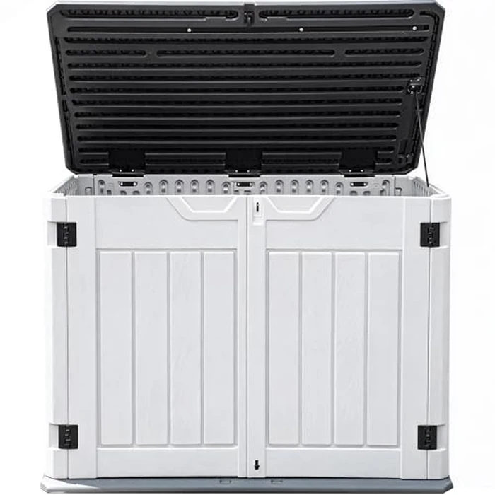 DWVO Outdoor Weather-Resistant Horizontal Storage Shed, 35 Cu Ft Capacity, Lockable and Waterproof, Suitable for Storing Garden Tools, Light Gray by DWVO - Used - Very Good condition - US$197.99