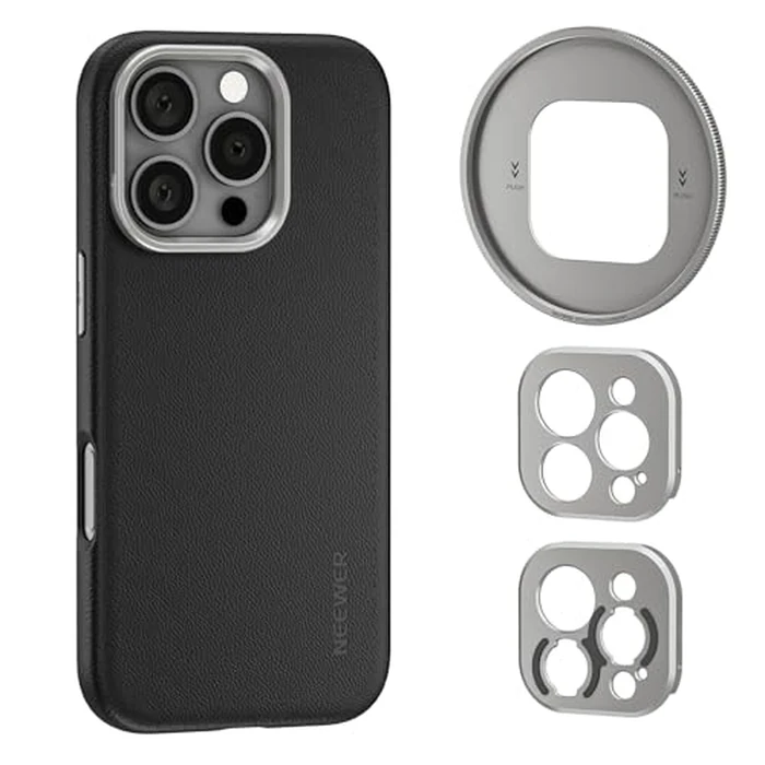 NEEWER Phone Case for 16 Pro,TPU/PC Nonslip Protective Heavy Duty Phone Cover with Modular Backplates for 67mm Thread Filter/17mm Lens/T Mount Lens,Compatible with iPhone 16 Pro MagSafe Moment,PA083P by NEEWER - Used - Very Good condition - CA$27.75