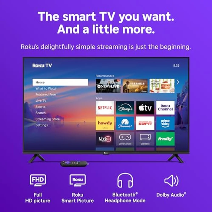 Roku Smart TV 2026 - 40-Inch Select Series, 1080p Full HD TV - Roku TV with Voice Remote - Flat Screen LED Television with Wi-Fi for Streaming Live Local News Sports & Movies, Bluetooth Headphone Mode by Roku - Image 3