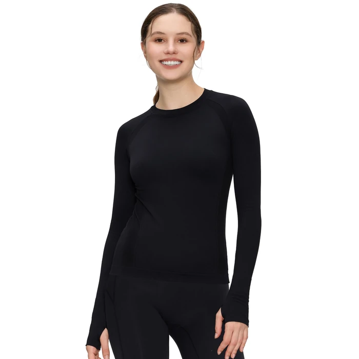 Long Sleeve Workout Tops for Women, Compression Shirt, Sports Running Shirt Breathable Athletic Top Slim Fit, Black, L by COZYFIT - Image 1