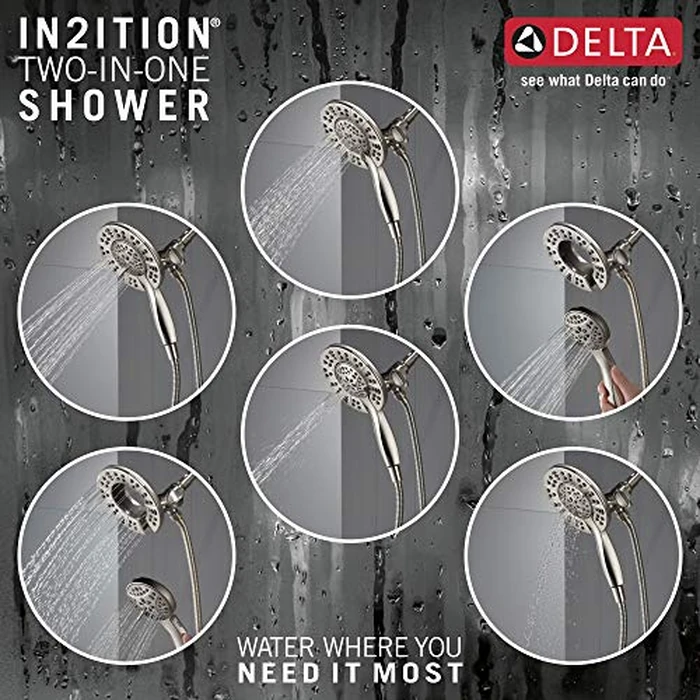 Delta Faucet Arvo 14 Series Single-Handle Shower Faucet, Shower Trim Kit with 4-Spray In2ition 2-in-1 Dual Hand Held Shower Head with Hose, SpotShield Stainless 142840-SP-I (Valve Included) by DELTA - Image 5