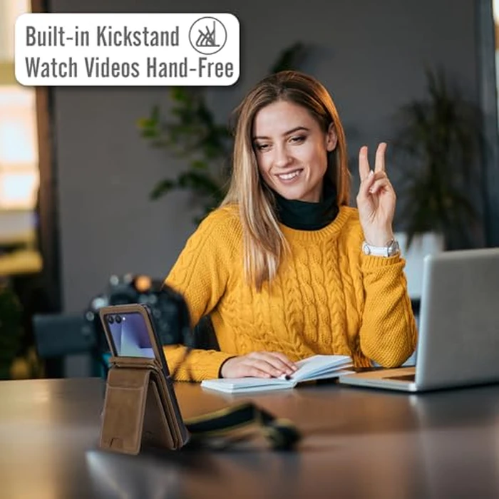 ASAPDOS for Samsung Galaxy Z Flip 7 PU Leather Wallet Phone Case with Card Slots (Holds 5-7 Cards), Anti-Drop Protection, Wrist & Shoulder Strap Coffee by ASAPDOS - Image 7