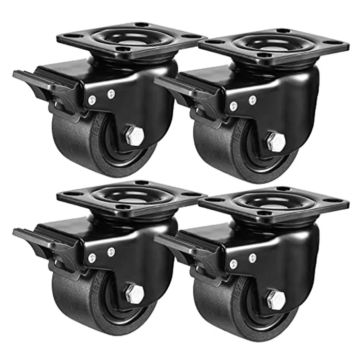 W B D WEIBIDA Plate Swivel Caster Wheels 3-inch Heavy Duty of 4400lbs, Low Gravity Center Design Black Caster Wheels with Brake, Durable & Quiet & Sturdy Nylon Wheels for Industrial, Set of 4 by W B D WEIBIDA - Image 1