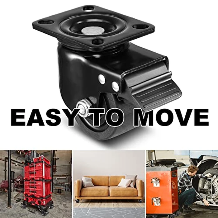 W B D WEIBIDA Plate Swivel Caster Wheels 3-inch Heavy Duty of 4400lbs, Low Gravity Center Design Black Caster Wheels with Brake, Durable & Quiet & Sturdy Nylon Wheels for Industrial, Set of 4 by W B D WEIBIDA - Image 6