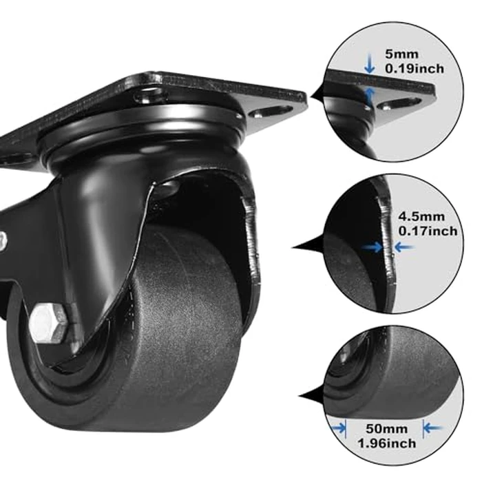 W B D WEIBIDA Plate Swivel Caster Wheels 3-inch Heavy Duty of 4400lbs, Low Gravity Center Design Black Caster Wheels with Brake, Durable & Quiet & Sturdy Nylon Wheels for Industrial, Set of 4 by W B D WEIBIDA - Image 7