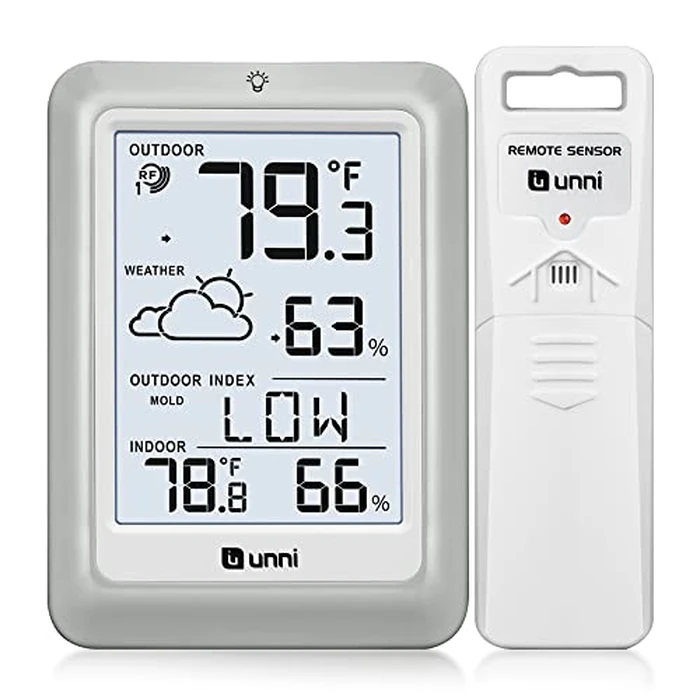 Indoor Outdoor Thermometer Hygrometer Wireless Weather Station, Temperature Humidity Monitor Battery Powered Inside Outside Thermometers with 330ft Range Remote Sensor and Backlight Display by U UNNI - Image 1