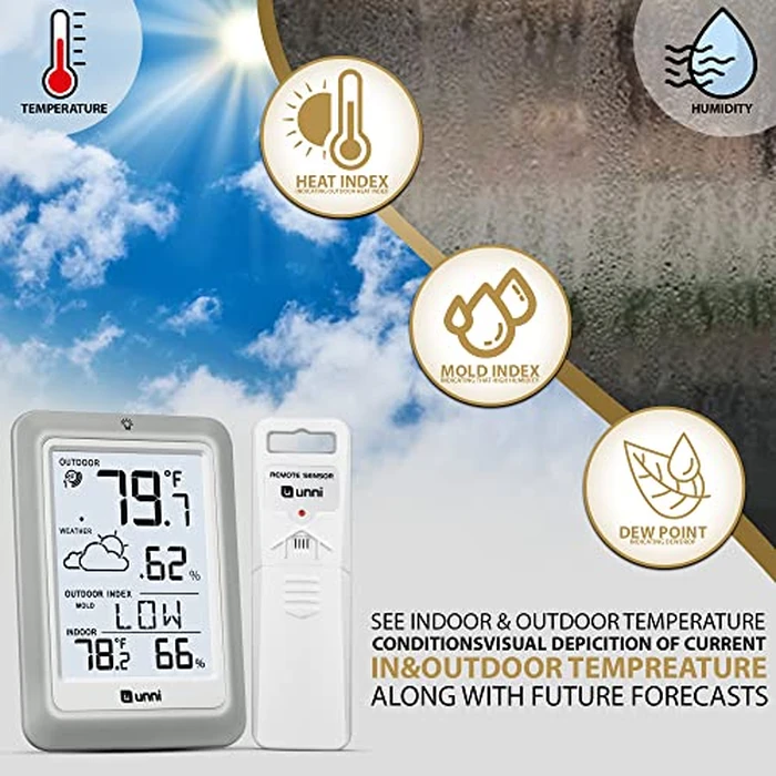 Indoor Outdoor Thermometer Hygrometer Wireless Weather Station, Temperature Humidity Monitor Battery Powered Inside Outside Thermometers with 330ft Range Remote Sensor and Backlight Display by U UNNI - Image 3