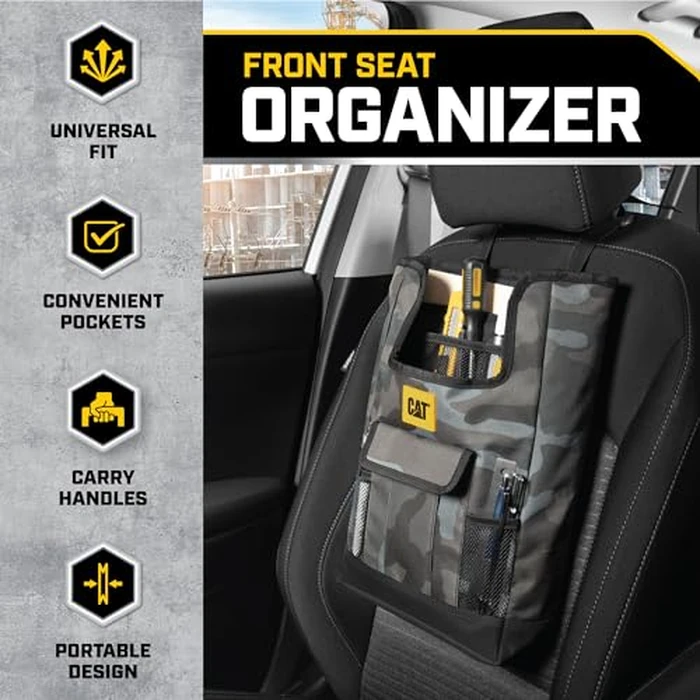 CAT(R) Car Seat Organizer for Cars Trucks SUVs, Removable Portable On-The-Go, Securely Attaches to Front or Rear Seats, Adjustable Straps, Car Accessories Compact Caddy for Travel Driving - Urban Camo by CAT - Image 2