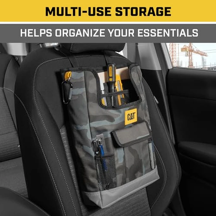 CAT(R) Car Seat Organizer for Cars Trucks SUVs, Removable Portable On-The-Go, Securely Attaches to Front or Rear Seats, Adjustable Straps, Car Accessories Compact Caddy for Travel Driving - Urban Camo by CAT - Image 4