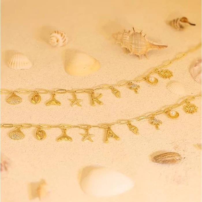 JALZEMPL Initial Charm Necklaces For Women Shell Letter Paperclip Chain Seashell Starfish Beach Summer Pendant Boho Surfer 14K Gold Plated Jewelry Gift (Z) by JALZEMPL - Image 6