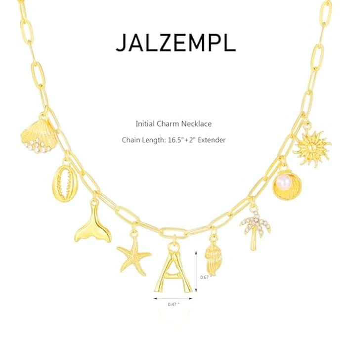 JALZEMPL Initial Charm Necklaces For Women Shell Letter Paperclip Chain Seashell Starfish Beach Summer Pendant Boho Surfer 14K Gold Plated Jewelry Gift (Z) by JALZEMPL - Image 7