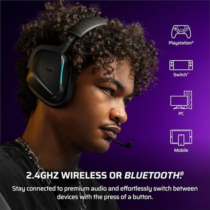 Corsair Void v2 Wireless Gaming Headset with Bluetooth for PC, PS5, PS4, Switch, Mobile - Dolby Atmos, 70 Hr Battery, Dual Wireless, Lightweight, Fast Charging - Carbon by Corsair - Image 4