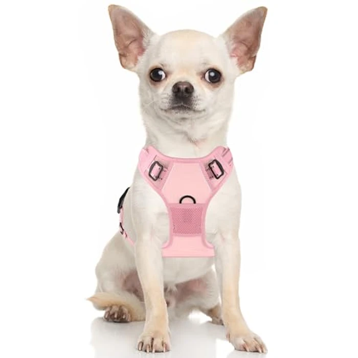 Rnivvi No Pull Dog Harness, Cute Reflective Small Sized Puppy Kitten Harness, Adjustable Soft Padded Vest for Small Dogs, Cats, Heavy Duty Pet Vest with Easy Control Handle for Walking, Pink by Rnivvi - Image 2