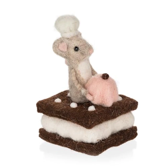 Abbott Collection Mouse with Fancy Dessert Decorative Figurine - Polyester Felt/Styro, Brown/Pink (5 inches H) by Abbott Collection - Used - Very Good condition - CA$10.31