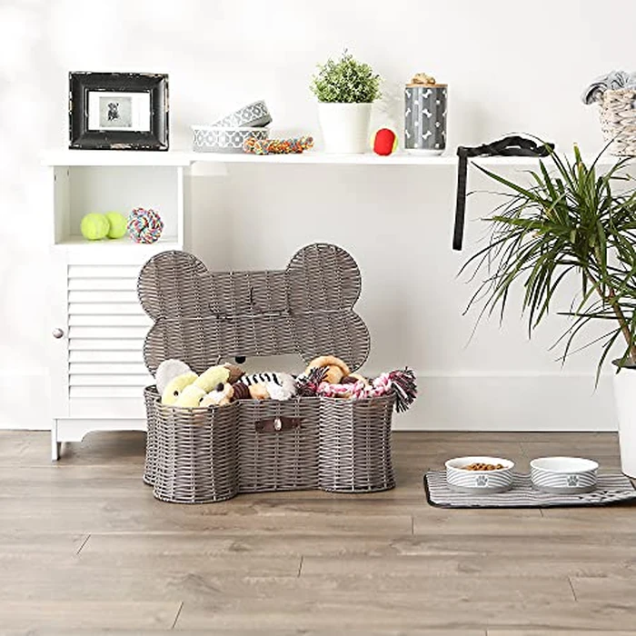 Bone Dry Pet Storage Collection Toy Basket, Medium, 21x13x8", Gray Plastic Wicker by Bone Dry - Image 4