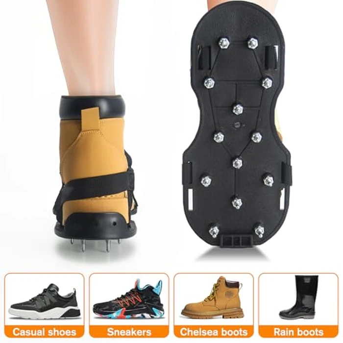 FIETODK Epoxy Floor Spiked Shoes Fully Assembled Gunite Spiked Shoes with 3/4" Short Spikes for Garage Floor Epoxy, Overlays, Cover Installation, 1 Pair (Black, Large Size) by FIETODK - Image 3