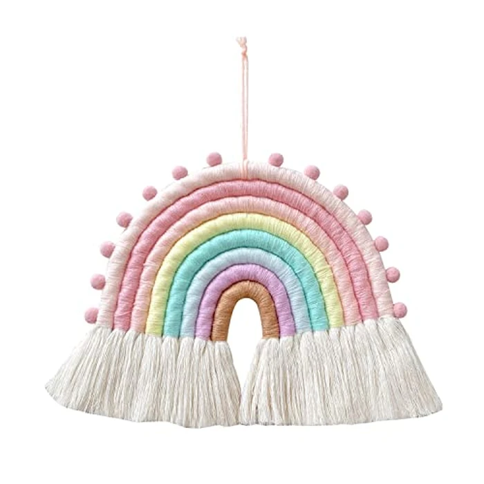 Large Macrame Rainbow Wall Hanging Decor, Handwoven Macrame Rainbow Wall Decoration for Kids Room Girls Bedroom Baby Shower Nursery Decorations by EUBUY - Used - Like New condition
