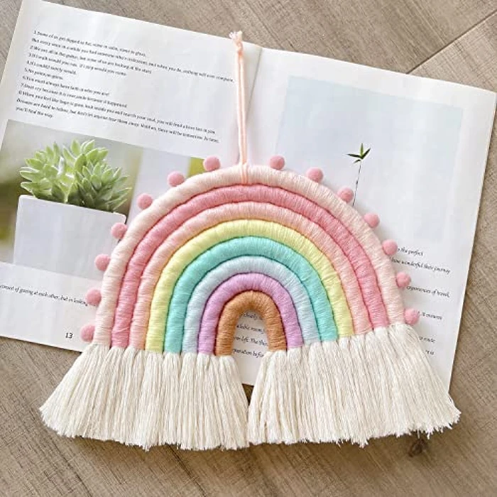 Large Macrame Rainbow Wall Hanging Decor, Handwoven Macrame Rainbow Wall Decoration for Kids Room Girls Bedroom Baby Shower Nursery Decorations by EUBUY - Image 2