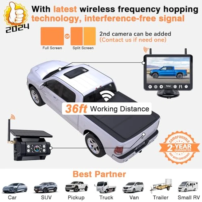 Wireless Backup Camera Magnetic for Truck: 1 Minute Easy Install HD 1080P Rear View Camera Solar - Portable Rechargeable 5 Inch Monitor System for Car Truck SUV RV Trailer Camper Y02 by Yakry - Image 4