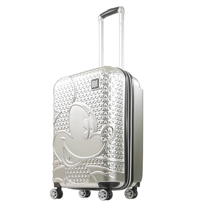 FUL Disney Mickey Mouse Rolling Luggage, Hardside Suitcase with Spinner Wheels, Silver, 25 Inch, Checked - Medium 25-inch by Ful - Used - Like New condition
